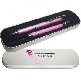 Logo Branded JJ Series Pen and Mini Stylus in 2 Piece Tin Gift Box