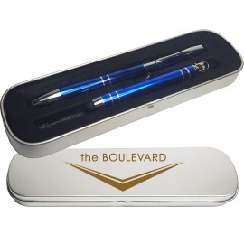 Logo Branded JJ Series Pen and Mini Stylus in 2 Piece Tin Gift Box