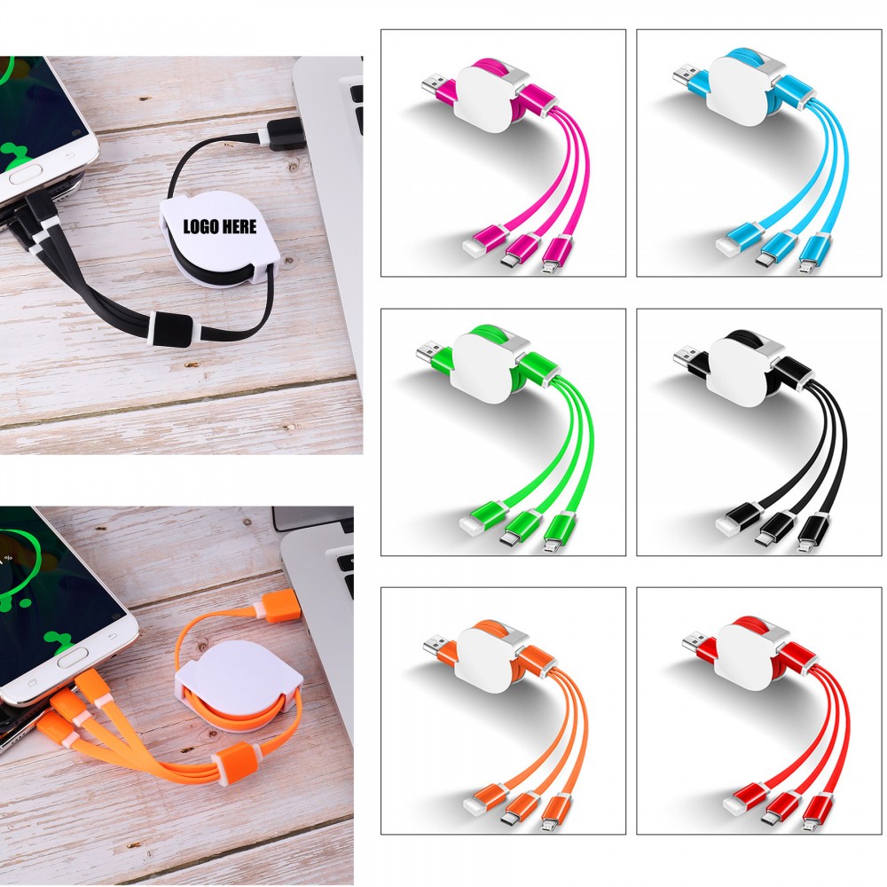 3 In 1 Retractable USB Charge Cord with Logo