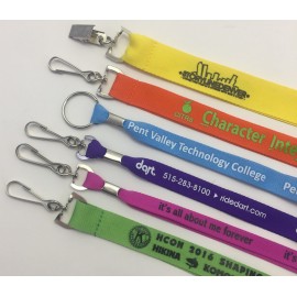 1/2" Custom Print lanyard w/ metal crimp w/ choice split ring, swivel hook or badge clip with Logo