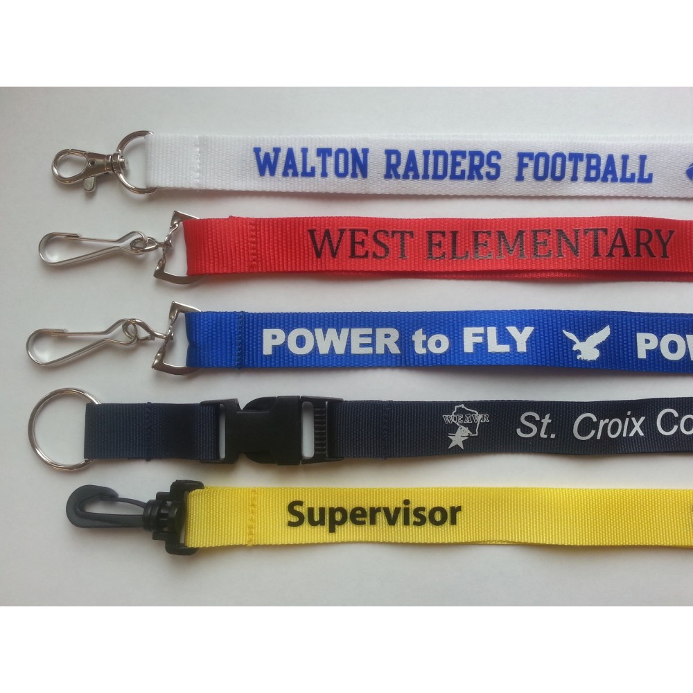 3/8" Printed Nylon Lanyard w/ Metal Crimp and Split Ring with Logo