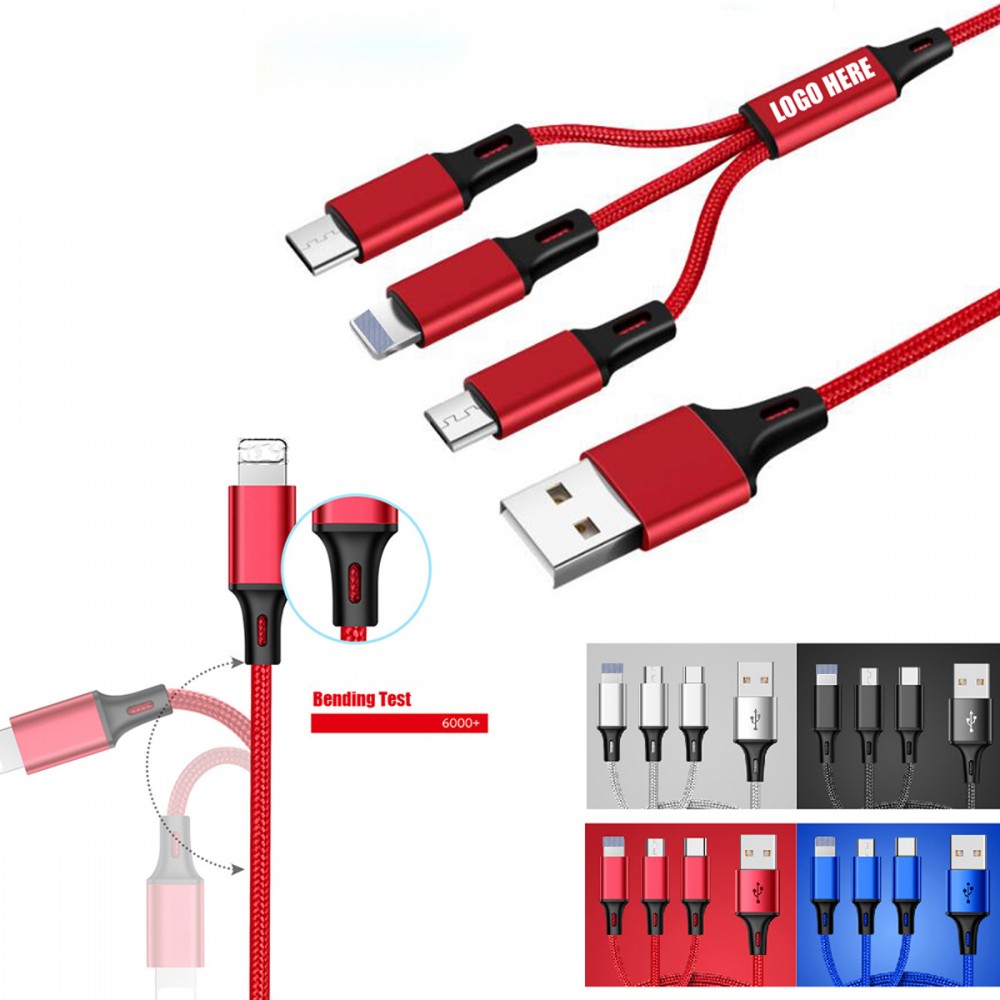 3 in 1 Nylon Woven Braided USB Charging Cable Custom Printed