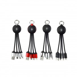 Custom Light Up logo 3-In-1 Charging Cables on Key Ring