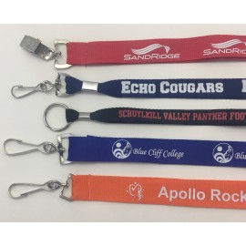 Promotional 1/2" Custom Print lanyard w/ metal crimp w/ choice split ring, swivel hook or badge clip