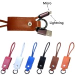 Logo Branded 2 in 1 Rectangle PU Leather USB Dual Fast Charging Cord