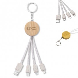 4-in-1 Eco-Friendly Wheat Straw Bamboo Charger USB Cable w/Keychain with Logo