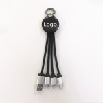 Logo Branded Portable 3 In 1 USB LED Logo Charging Cables With Key Chain