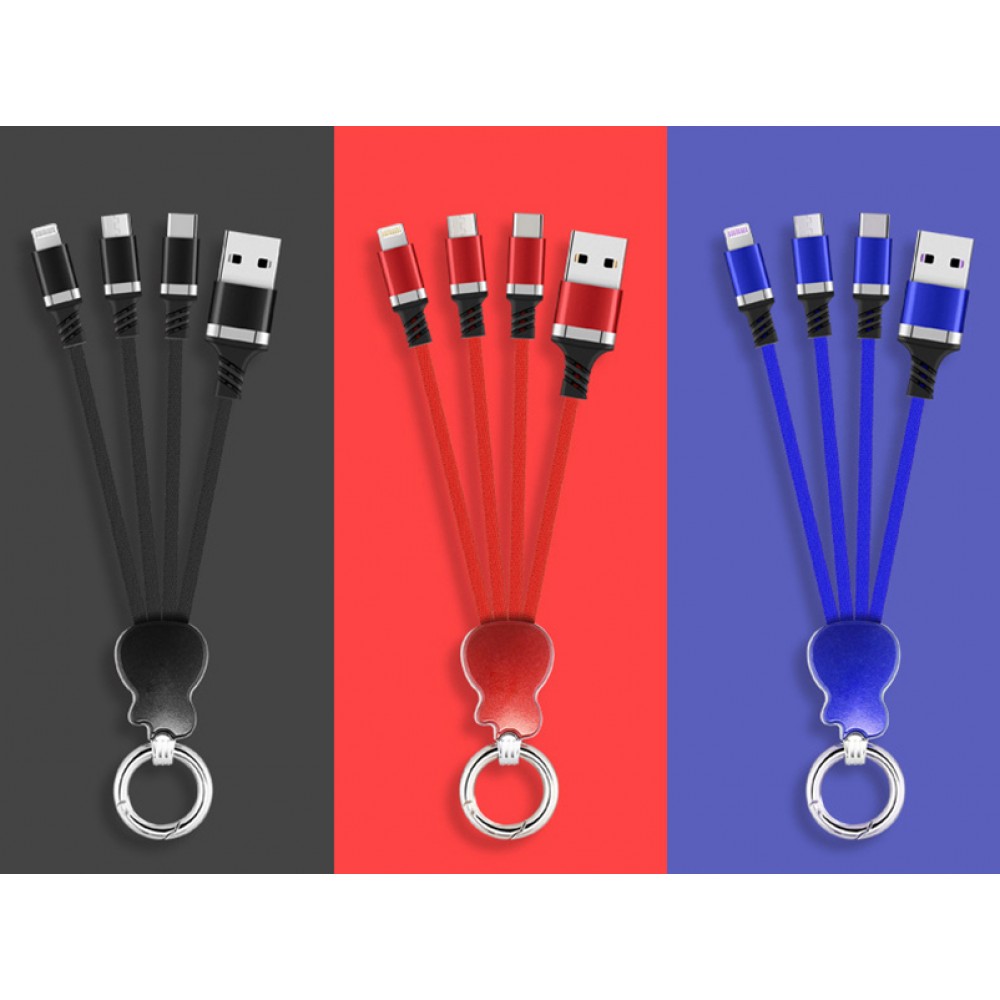 Protable 6" 3 in 1 USB Fast Charger Cables With Key Chain with Logo