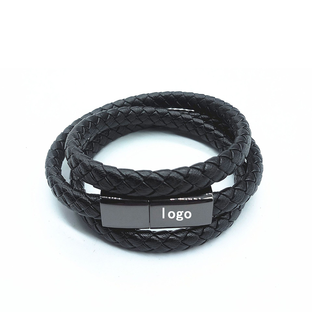 Custom Imprinted Braided Leather Cable Data Charger Cord Custom Imprinted Braided Leather Cable Data Charger Cord
