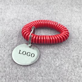 Promotional Custom Spiral Wrist Coil Keychain W/Stainless Steel Tag