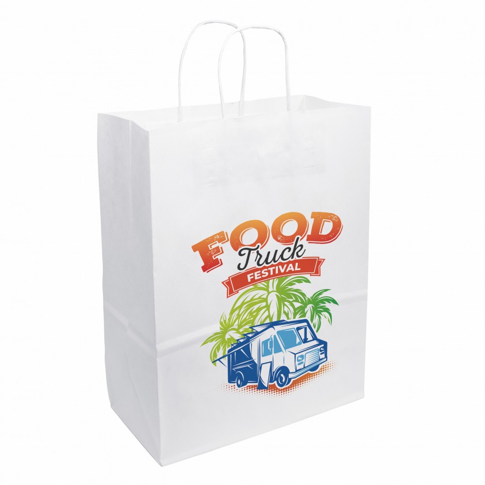 Custom Imprinted 10"W x 13"H x 5"D White Paper Handled Shopper Custom Imprinted 10"W x 13"H x 5"D White Paper Handled Shopper