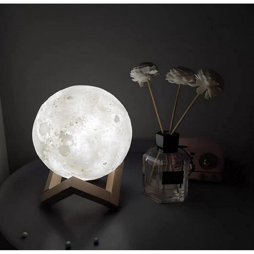 16 Colors 3D Moon Lamp w/ Wood Stand, Remote & Touch Control USB Rechargeable Gift with Logo