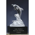 Custom Imprinted Crystal Dolphin Figurine on Wave Award