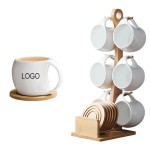 6pcs Ceramic Coffee Mugs Set with Wooden Stand with Logo