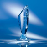 Logo Printed Crystal Enchantment Award with Blue Accent 11"H