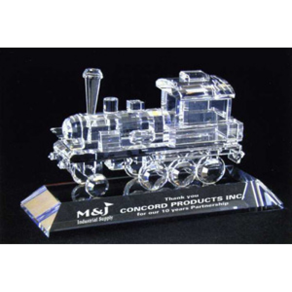 Logo Printed Train Engine Award on an Clear Crystal Base - Optic Crystal Logo Printed Train Engine Award on an Clear Crystal Base - Optic Crystal