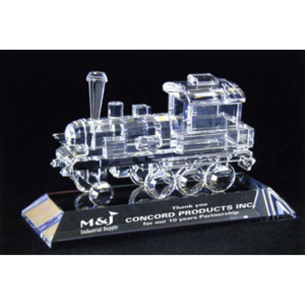 Logo Printed Train Engine Award on an Clear Crystal Base - Optic Crystal