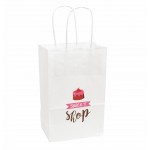 Custom Printed 5.5"W x 8.375"H x 3.25"D White Paper Handled Shopper
