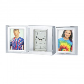 Custom Printed Folding Alarm Clock w/ Double Picture Frame