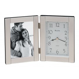 Bulova Forte II Brushed Aluminum Picture Frame & Quartz Clock Logo Printed