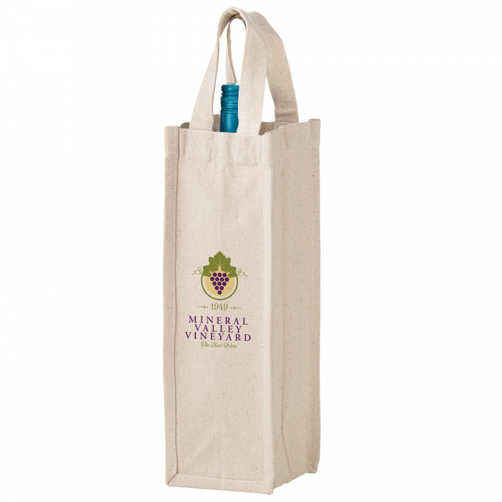 Logo Branded Heavyweight Cotton Canvas 1 Bottle Wine Tote w/ Full Color (4 1/2"x4 /12"x14") - Color Evolution Logo Branded Heavyweight Cotton Canvas 1 Bottle Wine Tote w/ Full Color (4 1/2"x4 /12"x14") - Color Evolution