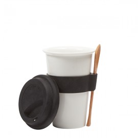 Ceramic Cup with Silicone Lid, Band, & Bamboo Spoon with Logo  Ceramic Cup with Silicone Lid, Band, & Bamboo Spoon with Logo