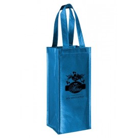 Metallic Laminated Wine Tote Bag - 1 Bottle Non-Woven Tote (5"x5"x12") with Logo