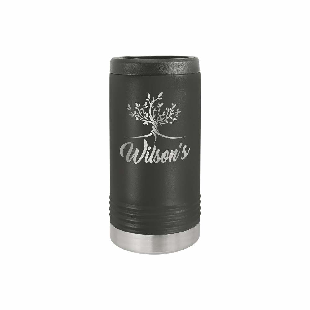 12 Oz. Polar Camel Black Stainless Steel Slim Can Cooler with Logo