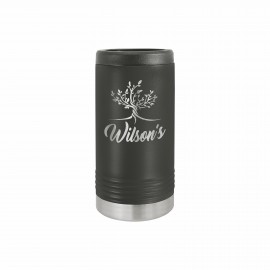 12 Oz. Polar Camel Black Stainless Steel Slim Can Cooler with Logo
