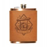 Custom 8 Oz. Copper Coated Stainless Flask w/Leather Wrap