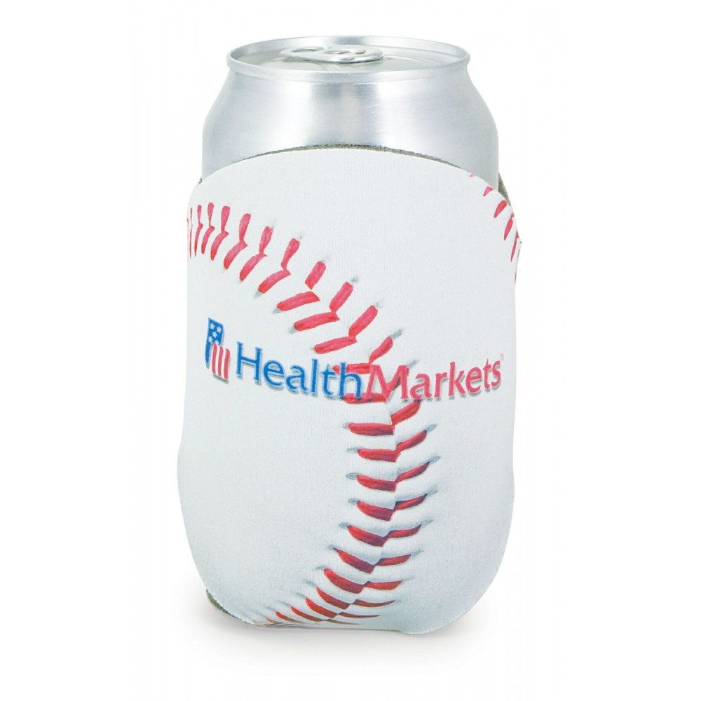 Eco Action Coolie Can Cover w/ Sport Ball Pattern Logo Printed Eco Action Coolie Can Cover w/ Sport Ball Pattern Logo Printed