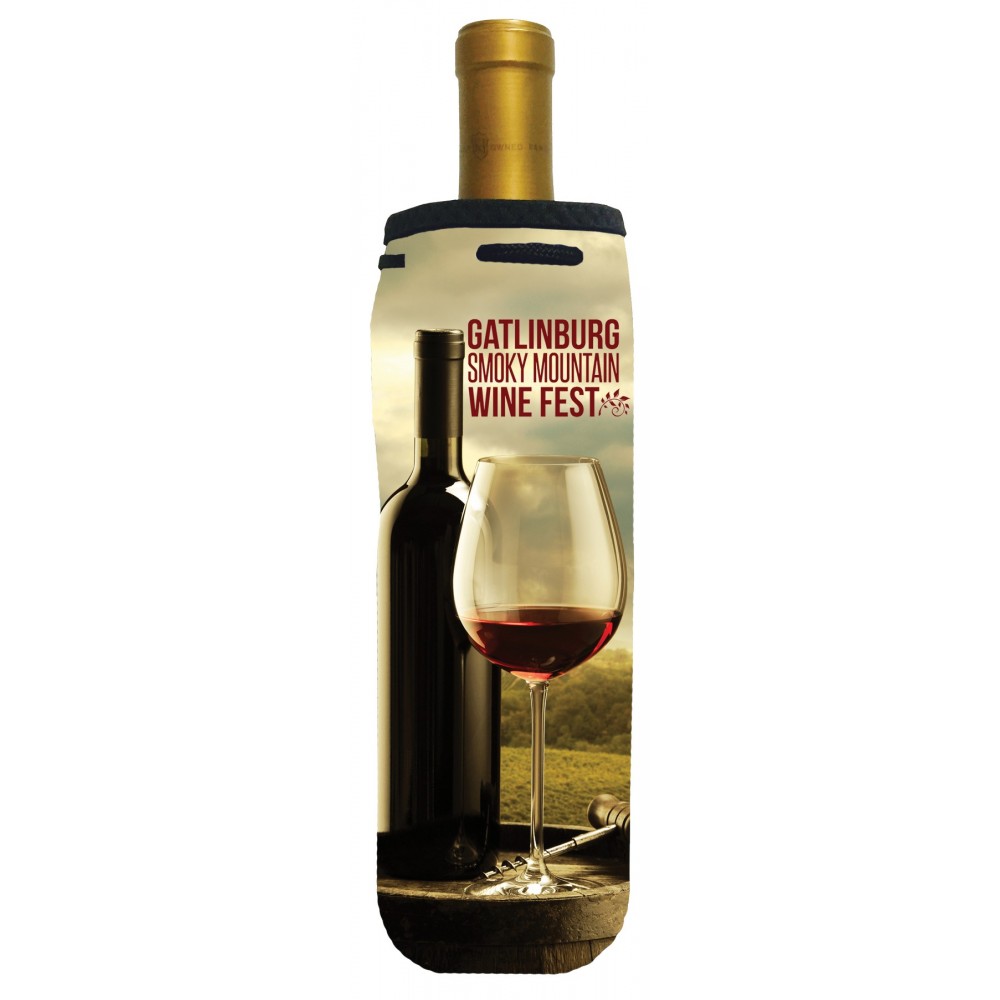 Promotional Full Color Neoprene Wine Bag with Drawstring Closure