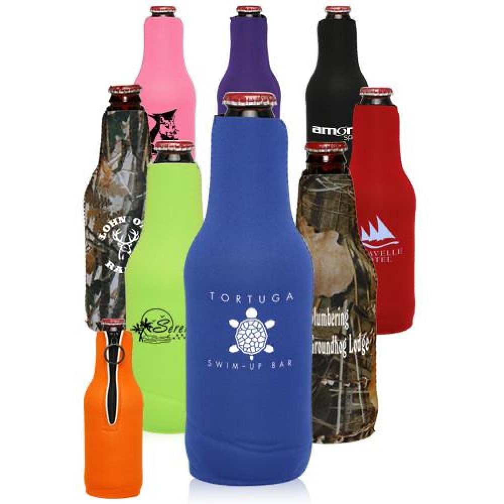 Neoprene Zippered Beer Bottle Coolies with Logo