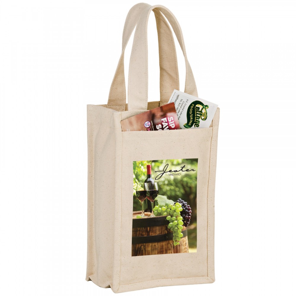 Personalized Heavyweight Cotton Canvas 2 Bottle Wine Tote w/ Full Color (7"x3"x11") - Color Evolution Personalized Heavyweight Cotton Canvas 2 Bottle Wine Tote w/ Full Color (7"x3"x11") - Color Evolution