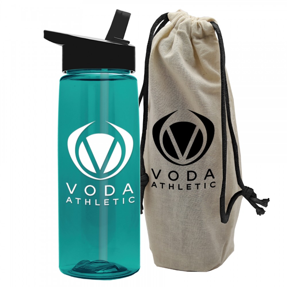 26 Oz. Transparent Flair Bottle In A Cotton Tote with Logo