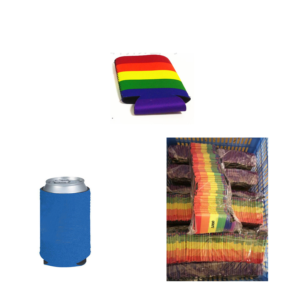 Rainbow Collapsible Neoprene Can Cooler with Logo