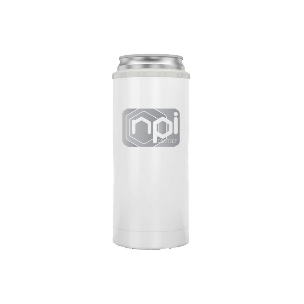 12 Oz. SIC White Stainless Steel Skinny Can Holder with Logo