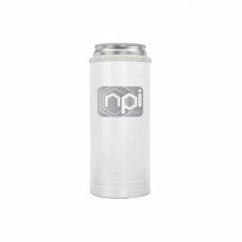 12 Oz. SIC White Stainless Steel Skinny Can Holder with Logo