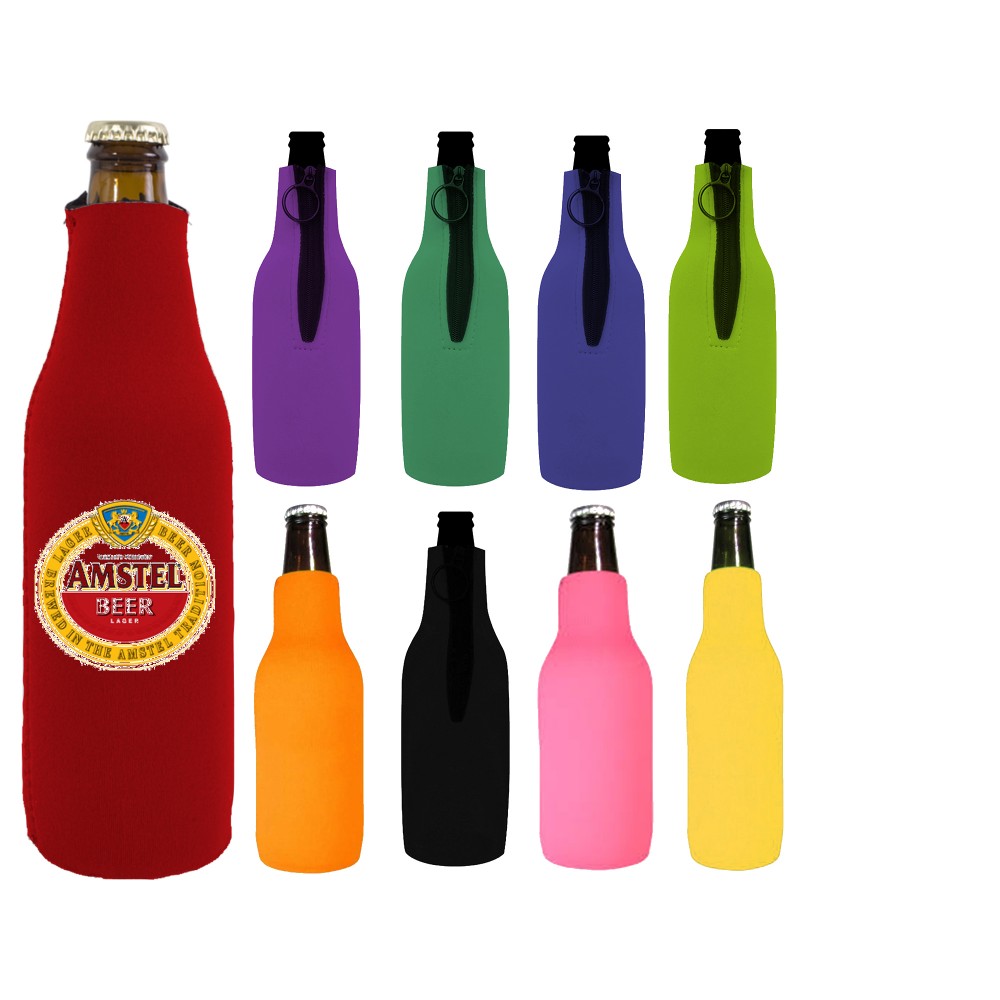 Logo Printed Zippered Beer Bottle Can Holder Insulator Logo Printed Zippered Beer Bottle Can Holder Insulator