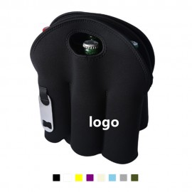 Logo Branded Neoprene 6 Bottle Wine Carrier With Opener