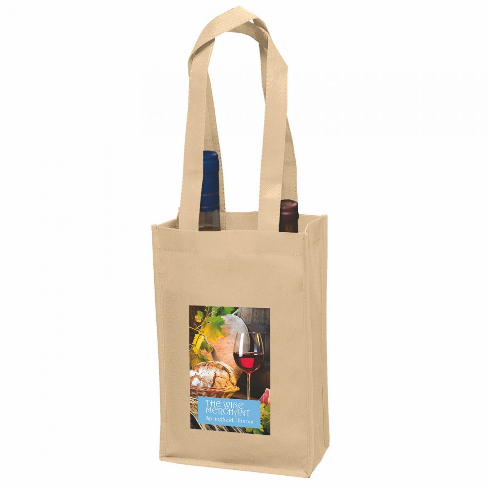 Wine Tote Bag - 2 Bottle Non-Woven Tote w/ Full Color (7"x3"x11") - Color Evolution with Logo Wine Tote Bag - 2 Bottle Non-Woven Tote w/ Full Color (7"x3"x11") - Color Evolution with Logo