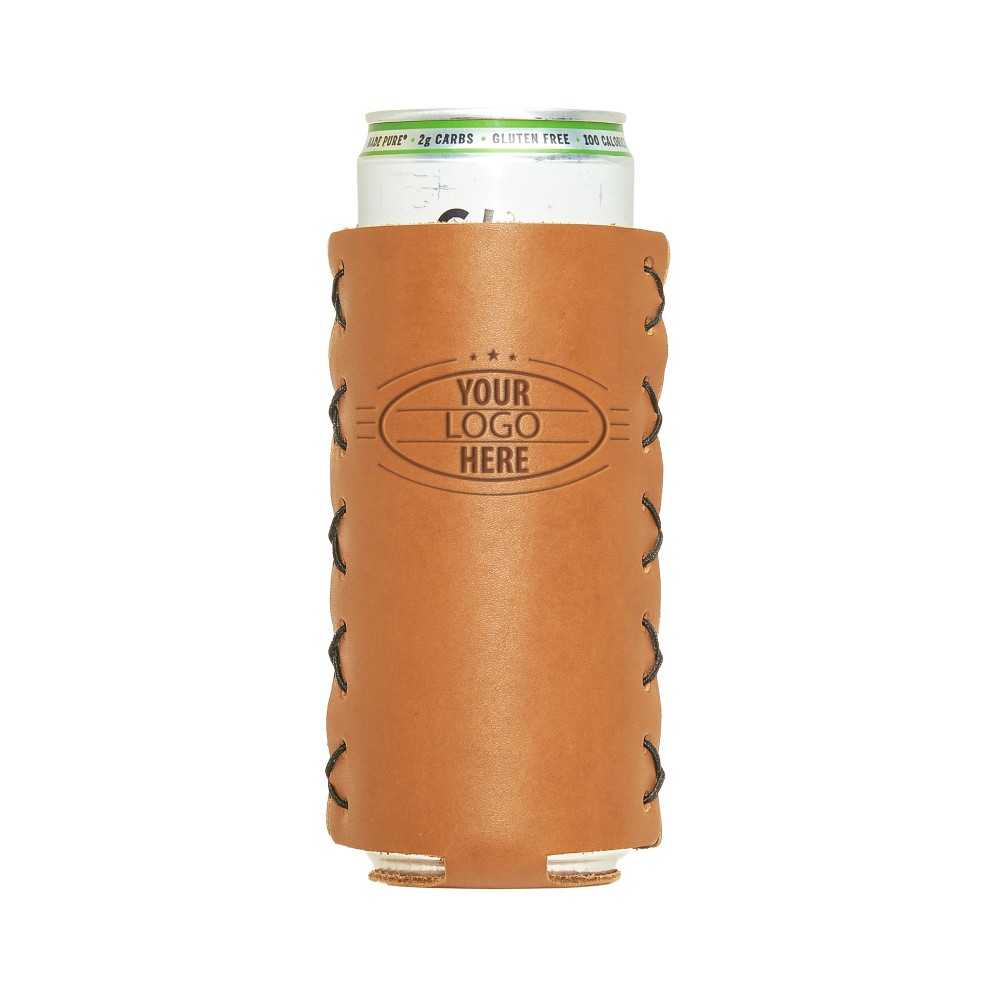 Genuine Leather SLIM Can Holder with Logo