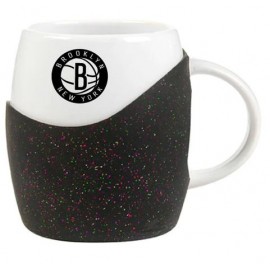 Promotional 14 Oz. Rotunda White Ceramic Mug with silicone Glitter sleeve