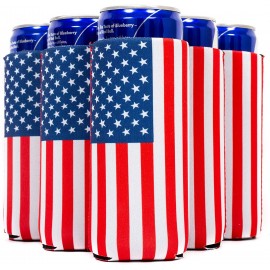 12 Oz. Full-Color US Flag Slim Seltzer Coolie with Logo