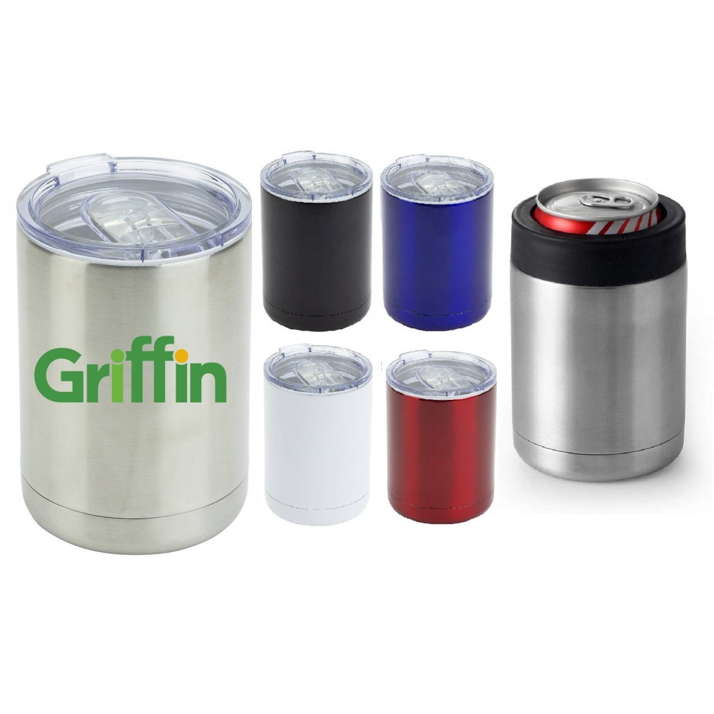 Custom Branded USA Printed 2-In-1 12 Oz Stainless Steel Mug And Bottle Holder Coolie with Sliding Lid Custom Branded USA Printed 2-In-1 12 Oz Stainless Steel Mug And Bottle Holder Coolie with Sliding Lid