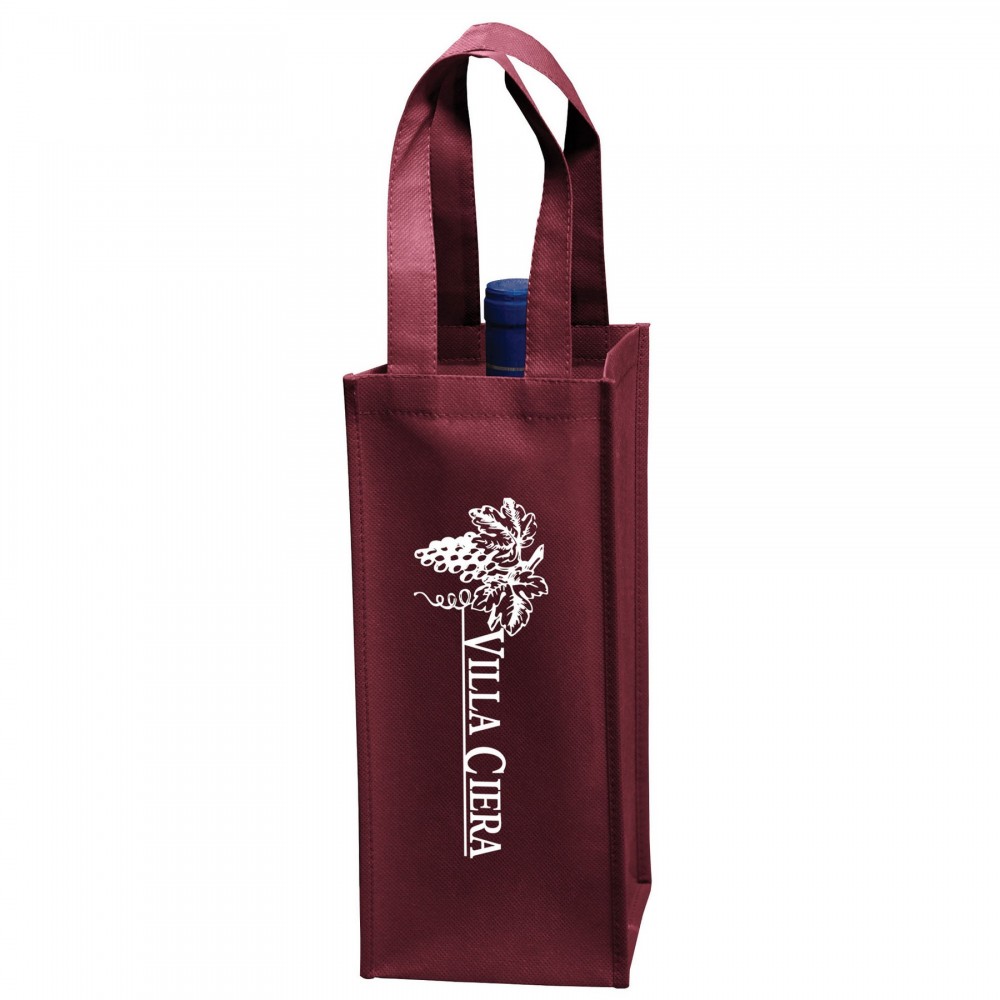 Wine Tote Bag - 1 Bottle Non-Woven Tote (5"x5"x12") with Logo