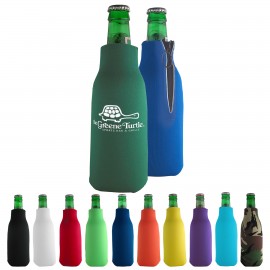 Promotional Zippered Bottle Beverage Insulator Koolie with 3 Sided Imprint