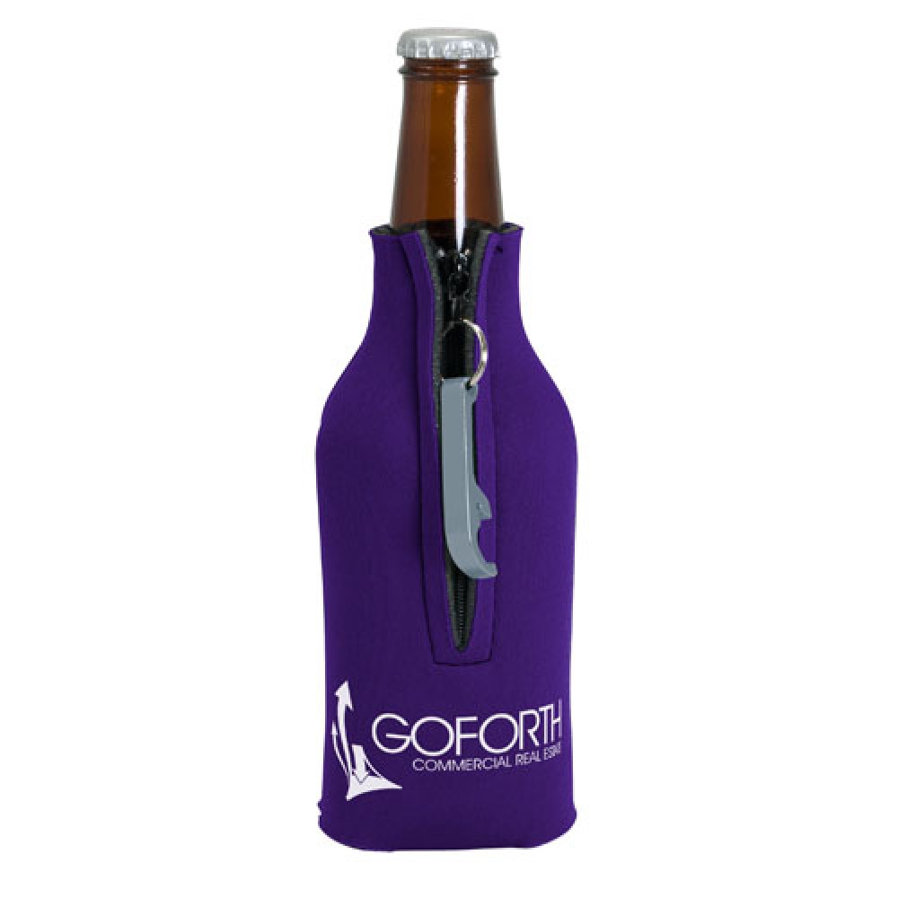Customized Zipper Bottle Coolie Cover with Blank Bottle Opener (1 Color)
