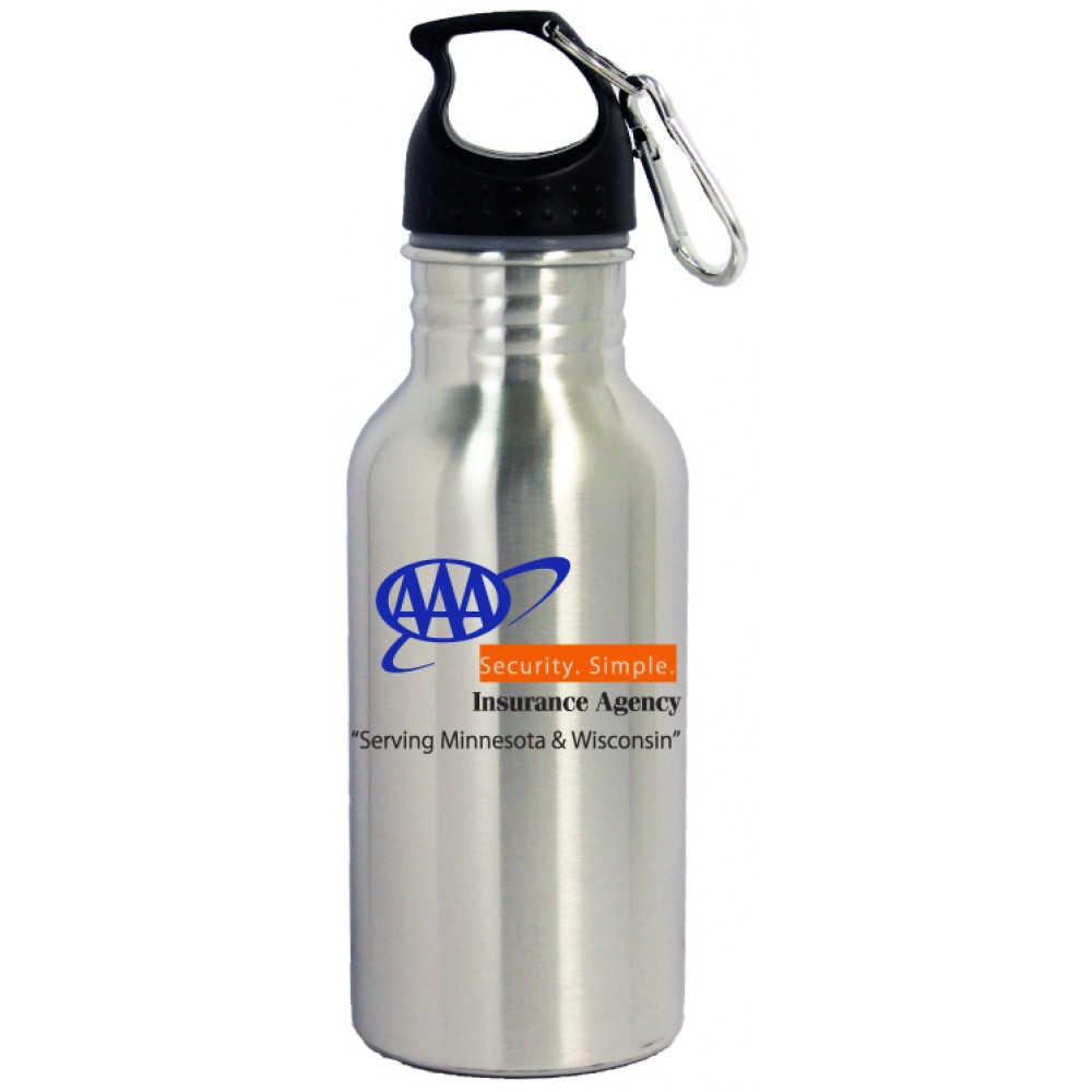 Custom Branded 16 Oz. Wide Mouth Stainless Steel Water Bottle with Carabiner