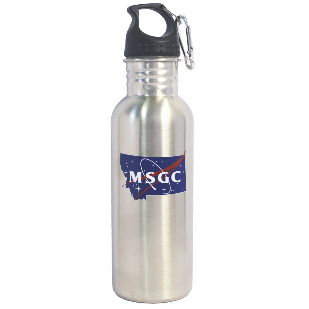 25 Oz. Wide Mouth Stainless Steel Water Bottle with Carabiner/ BPA Free Custom Imprinted